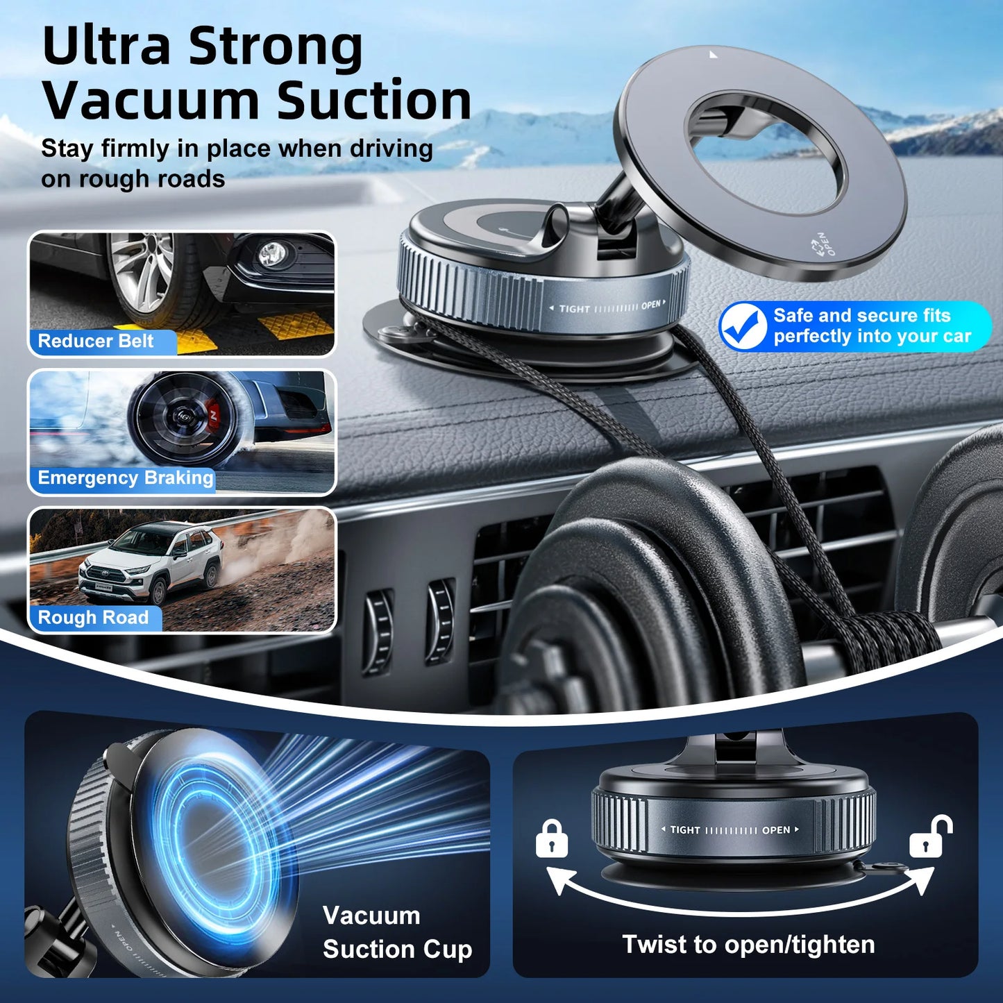 Mechanical Vacuum Suction Cup, Car Phone Magnetic Stand, Universal Navigation Holder, 360 Degree Rotating Bracket