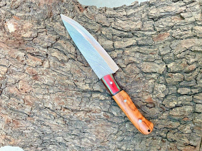 HandForged Damascus Kitchen Knife With Wooden Handle  Sheath 1