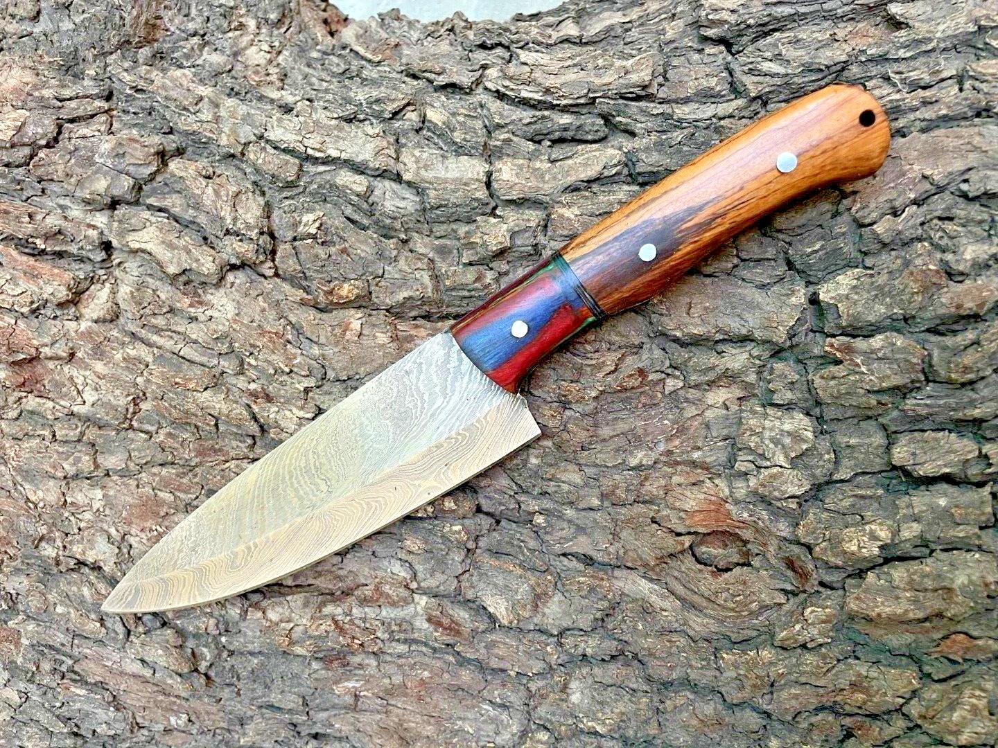 HandForged Damascus Kitchen Knife With Wooden Handle  Sheath 2