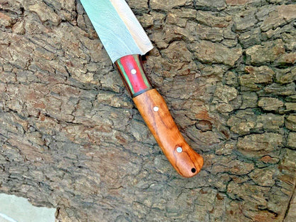 HandForged Damascus Kitchen Knife With Wooden Handle  Sheath 3