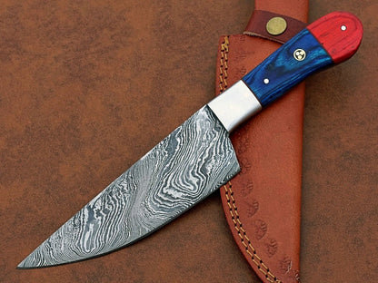 Custom Damascus Blade Kitchen Knife | Elegant Wooden Handle