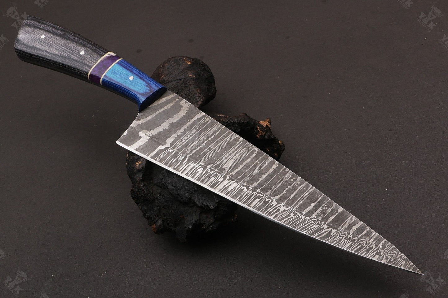 Custom Forged Damascus Kitchen Knife With Brass  Bone Handle 1