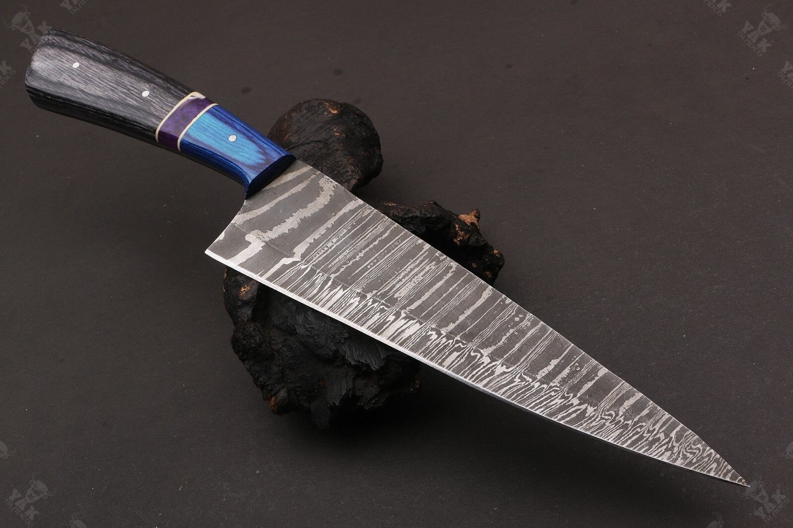 Custom Forged Damascus Kitchen Knife With Brass  Bone Handle 1