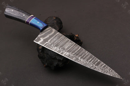 Custom Forged Damascus Kitchen Knife With Brass  Bone Handle 1