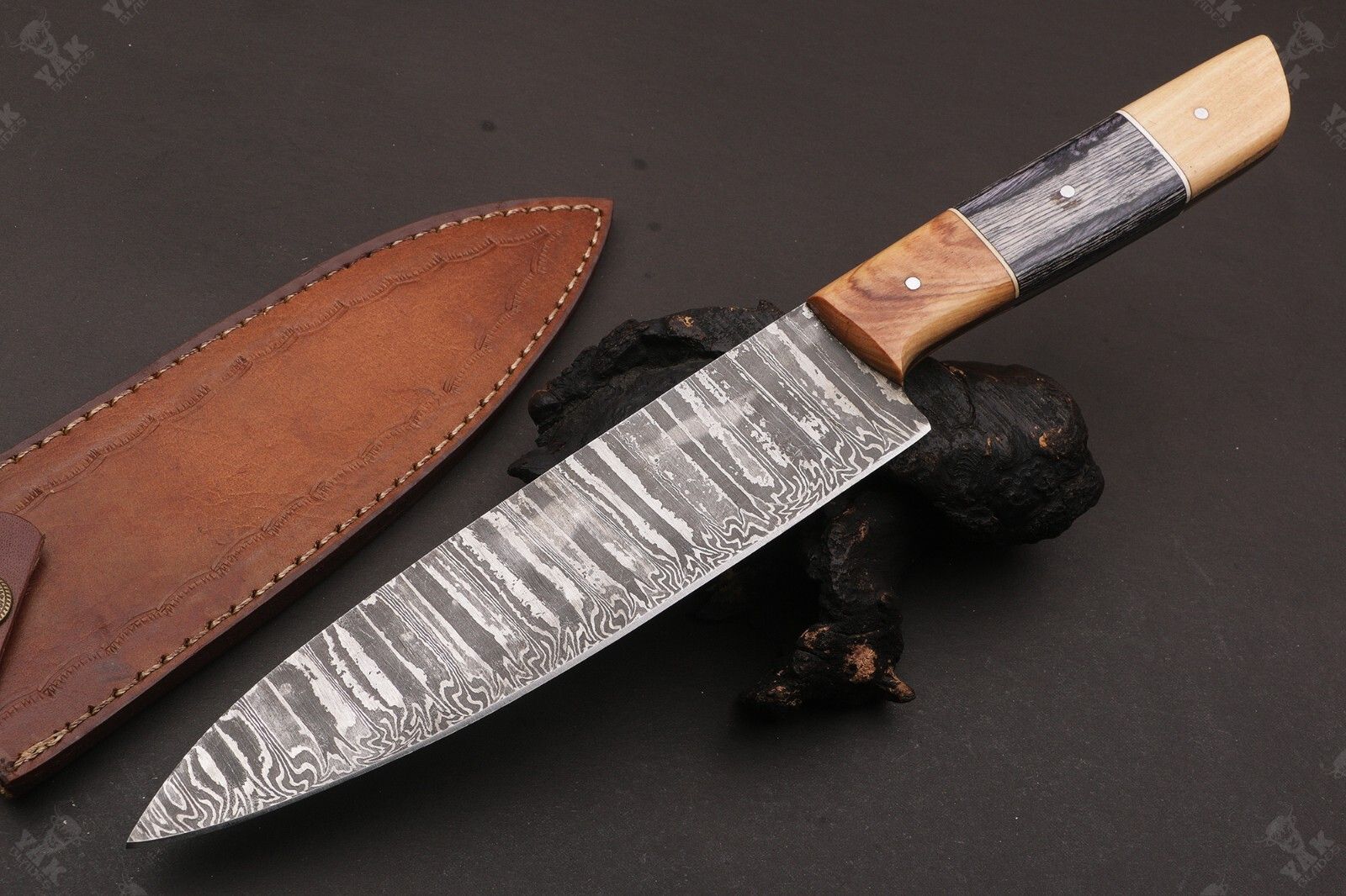 Custom Handmade Damascus Steel Kitchen Knife with Bone Handle