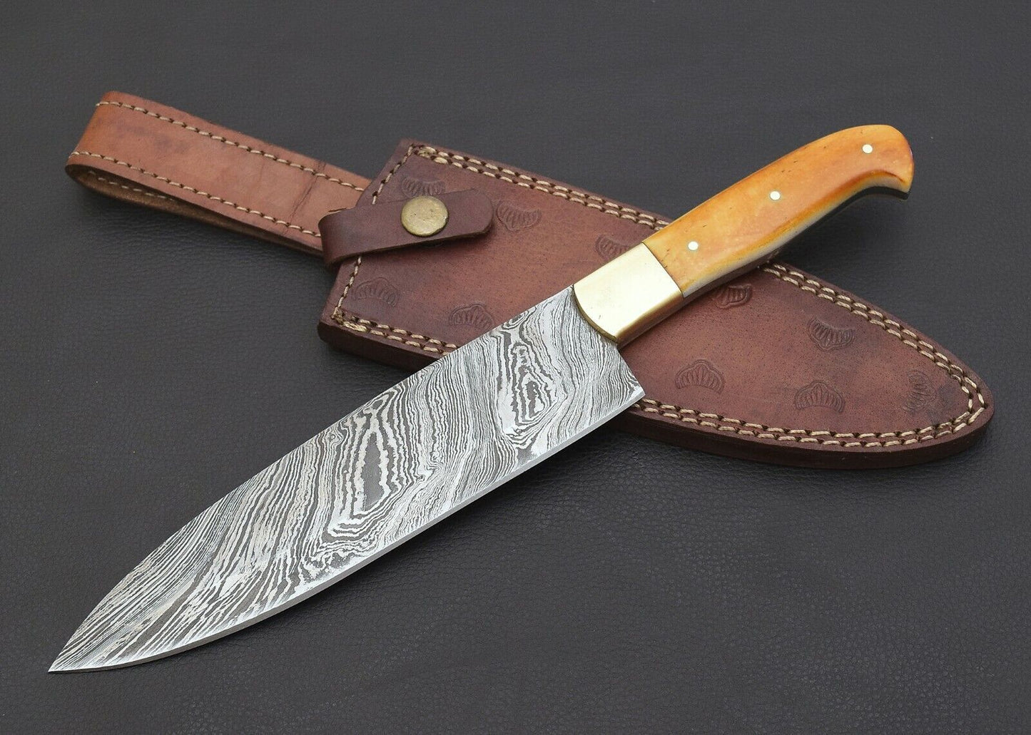 Premium Handmade Damascus Knife | Camel Bone Craft Handle