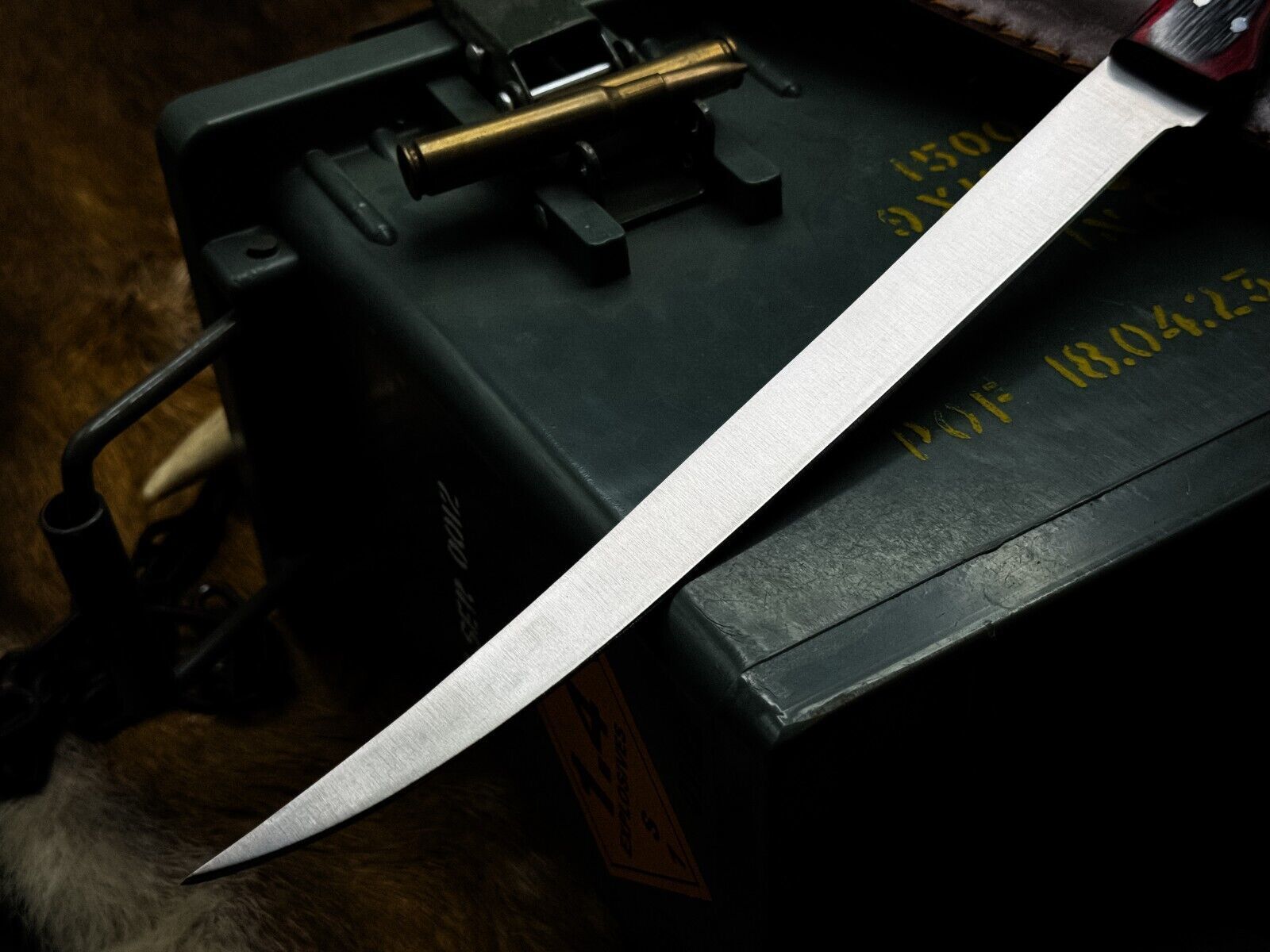 Handmade J2 Steel Chef Fillet Knife With Acrylic Handle  Leather Sheath 3