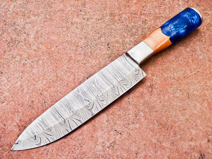 Custom Forged Damascus Knife | Resin Handle for Grip & Style