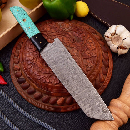 Custom Damascus Kitchen Knife  Resin Handle  Collector Design 1