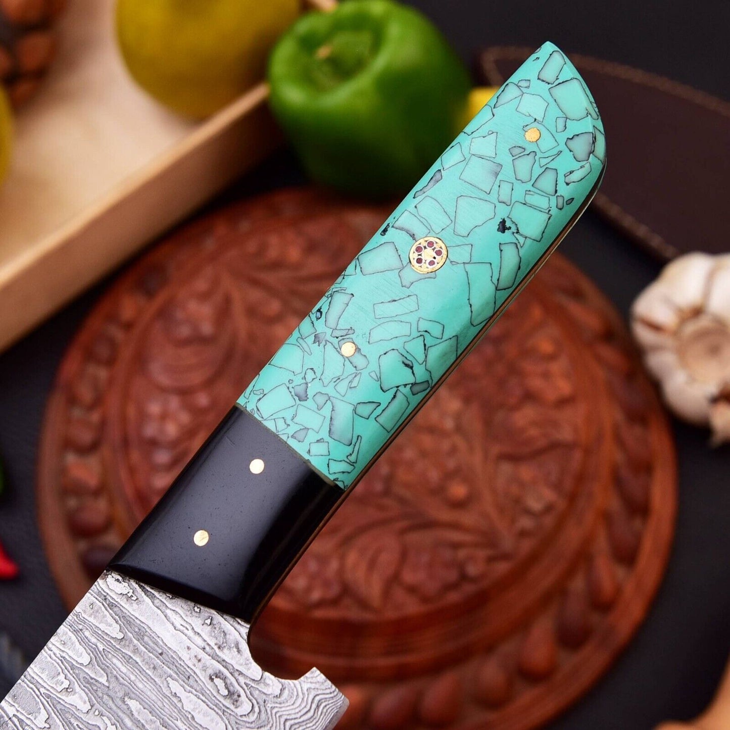 Custom Damascus Kitchen Knife  Resin Handle  Collector Design 2