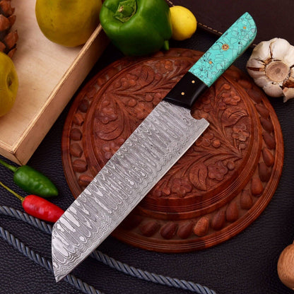 Custom Damascus Kitchen Knife | Resin Handle & Collector Design