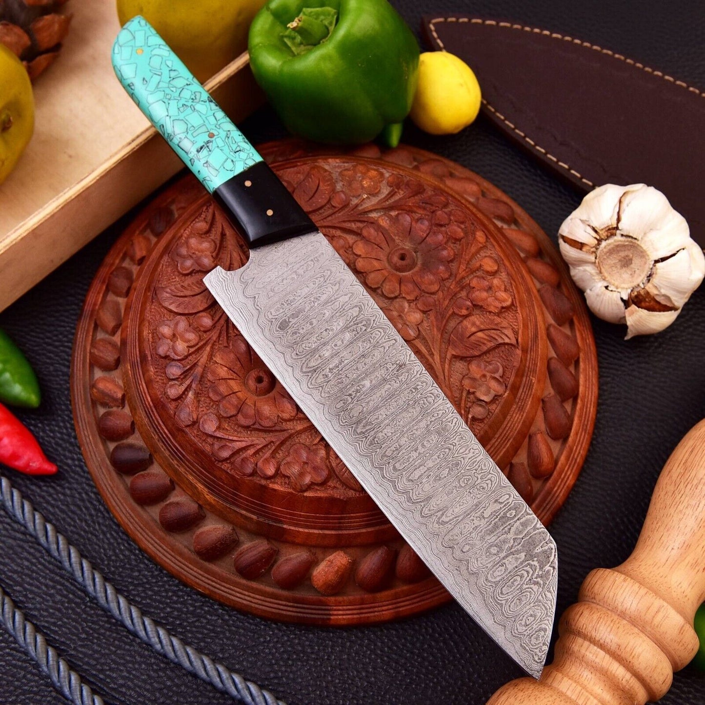 Custom Damascus Kitchen Knife  Resin Handle  Collector Design 3