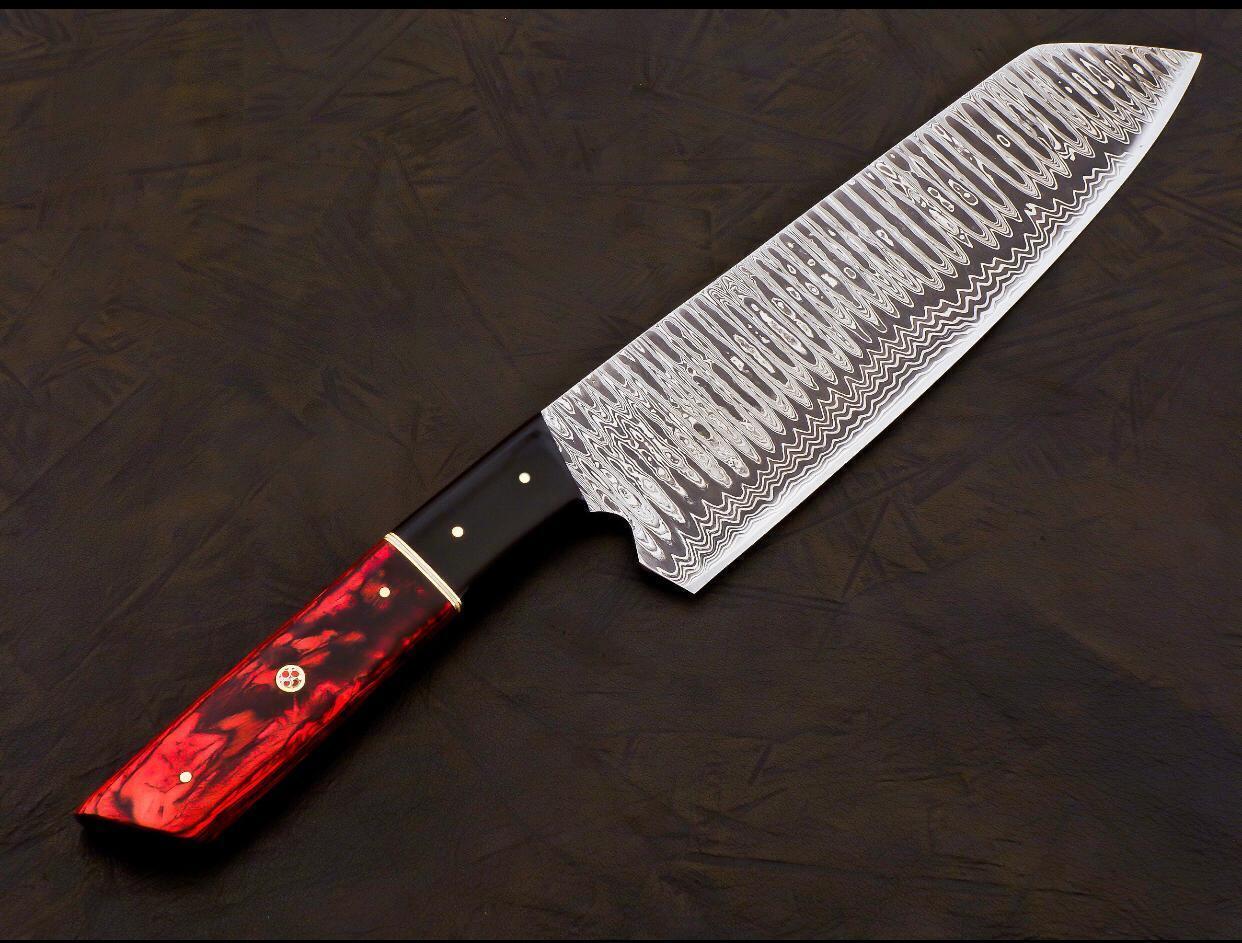 Custom Forged Damascus Steel Hunting  Chef Knife With Leather Sheath 2
