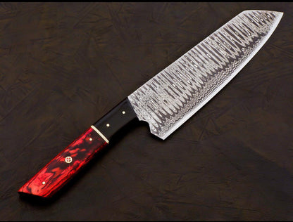 Custom Forged Damascus Steel Hunting  Chef Knife With Leather Sheath 2