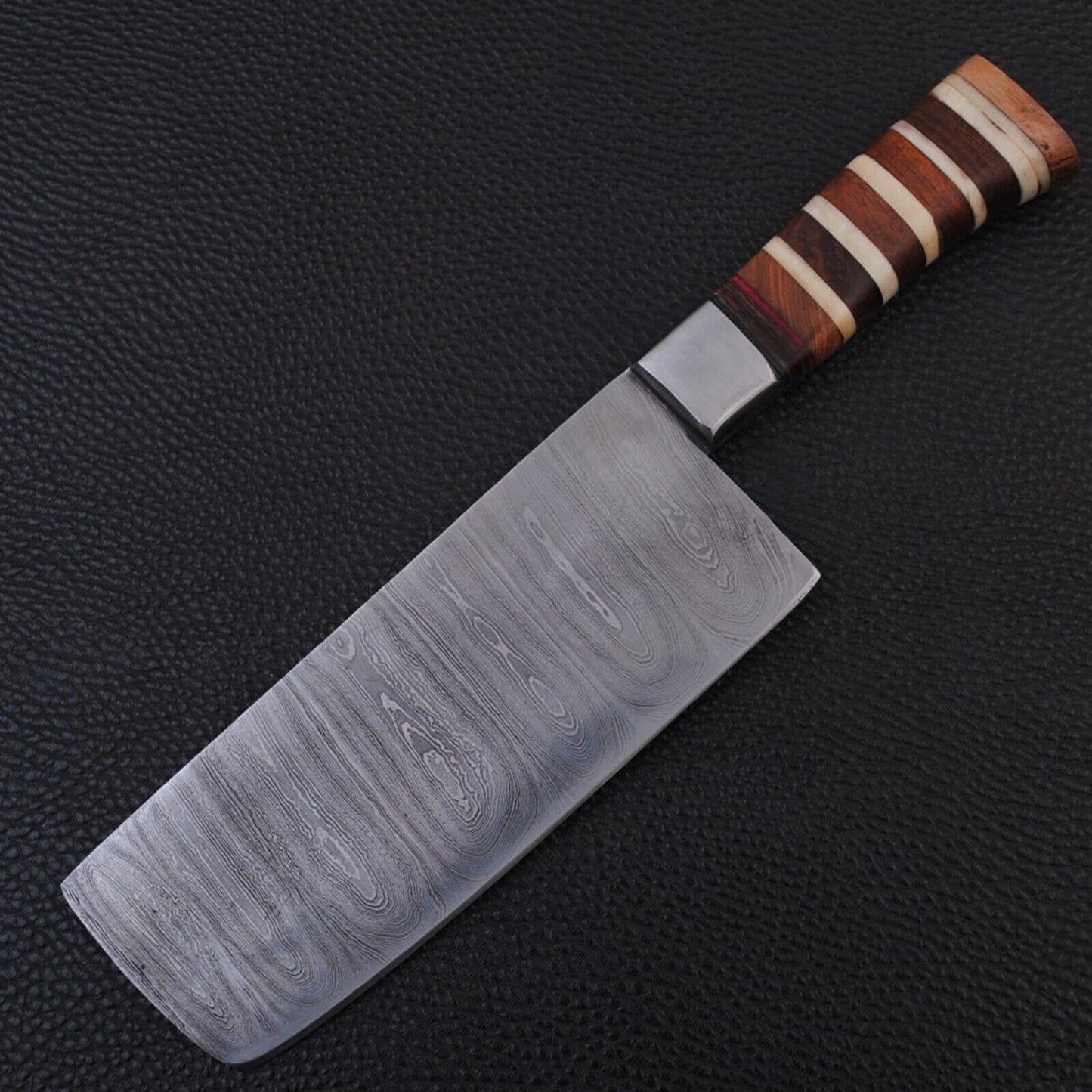 Hand-Forged Damascus Steel Kitchen Knife | Colored Wood Handle Design
