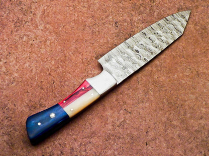 Custom Damascus Steel Cooking Knife  Brass Bolster  Wood Handle 1