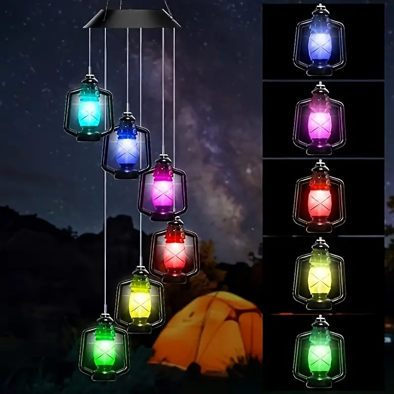 Retro Solar Kerosene Lamp, Solar Wind Chime Hanging Lantern, for Porch Garden Courtyard Outdoor Decoration