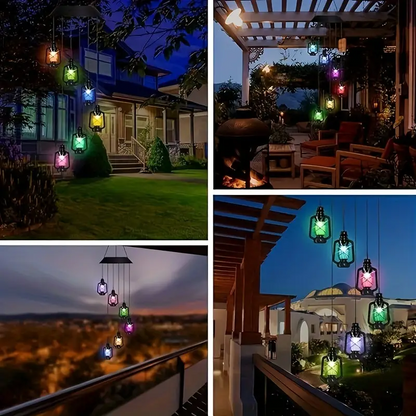 Retro Solar Kerosene Lamp, Solar Wind Chime Hanging Lantern, for Porch Garden Courtyard Outdoor Decoration