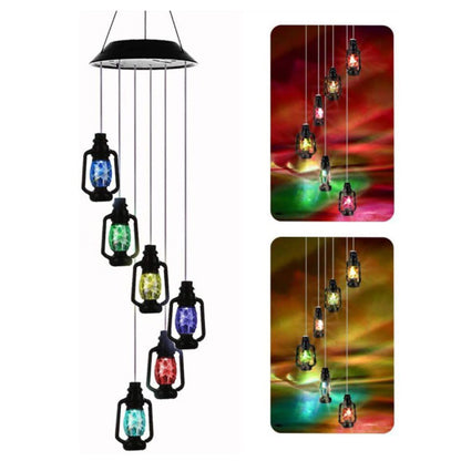 Retro Solar Kerosene Lamp, Solar Wind Chime Hanging Lantern, for Porch Garden Courtyard Outdoor Decoration