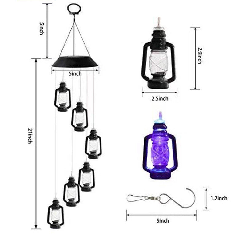 Retro Solar Kerosene Lamp, Solar Wind Chime Hanging Lantern, for Porch Garden Courtyard Outdoor Decoration