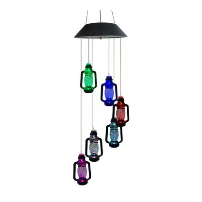 Retro Solar Kerosene Lamp, Solar Wind Chime Hanging Lantern, for Porch Garden Courtyard Outdoor Decoration