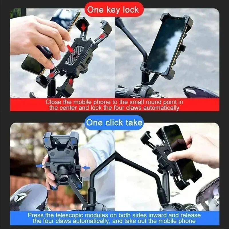 Rotatable Motorcycle Phone Mount, Bike Phone Holder for Moto, Mountain Bike Stand Bracket, Non Slip Cycling Phone Holder
