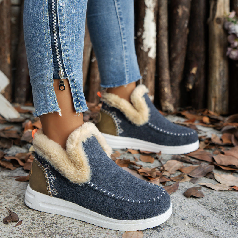 Womens Snow Boots Slip On Shoes Plush Winter Footwear Ankle Boots Platform Plus Size Shoes 8