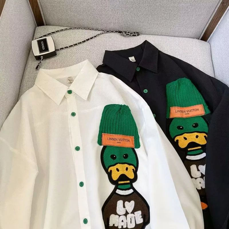 Men's Embroidered Loose Fit Shirt, Vintage Artistic Long Sleeve, Casual Jacket, Design Sensibility