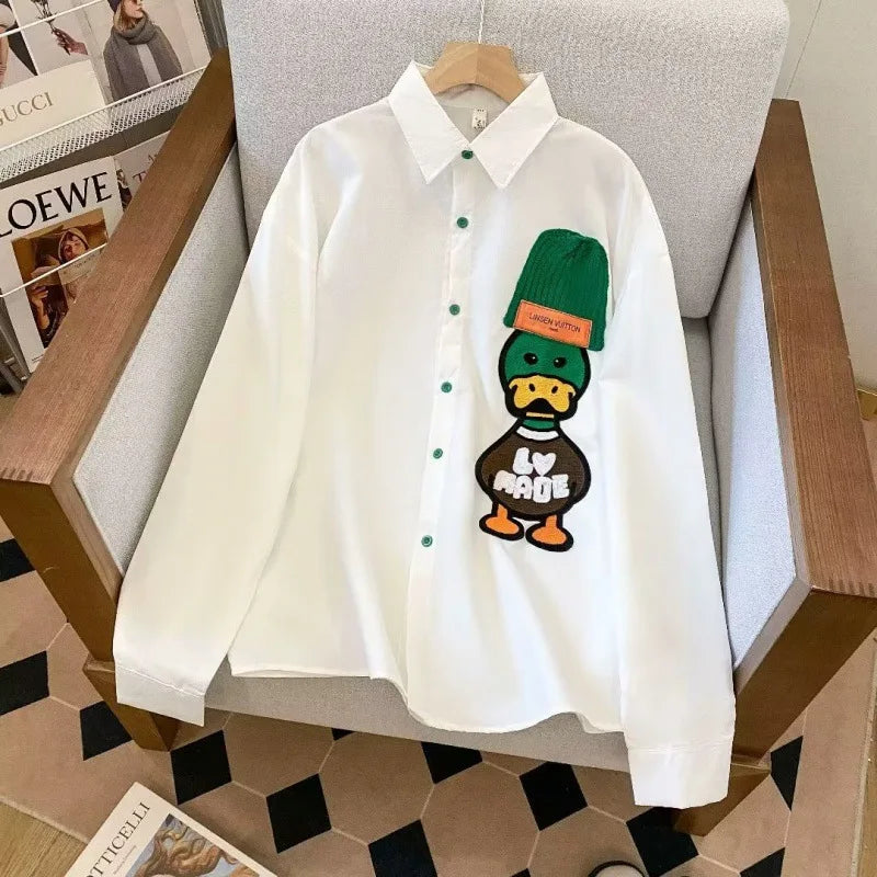 Men's Embroidered Loose Fit Shirt, Vintage Artistic Long Sleeve, Casual Jacket, Design Sensibility