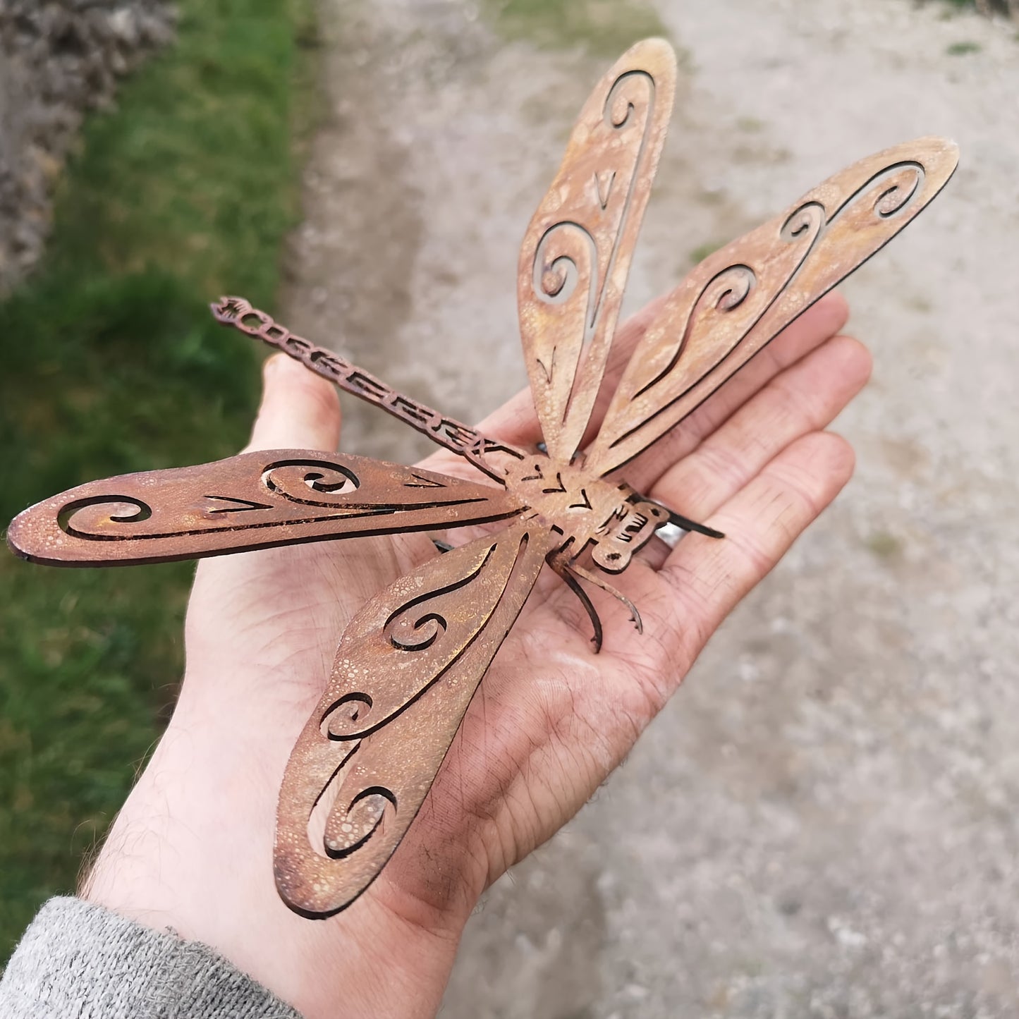 Rustic Metal Dragonfly Sculpture, Natural Rust Outdoor Garden Decor, Handmade Insect Ornament