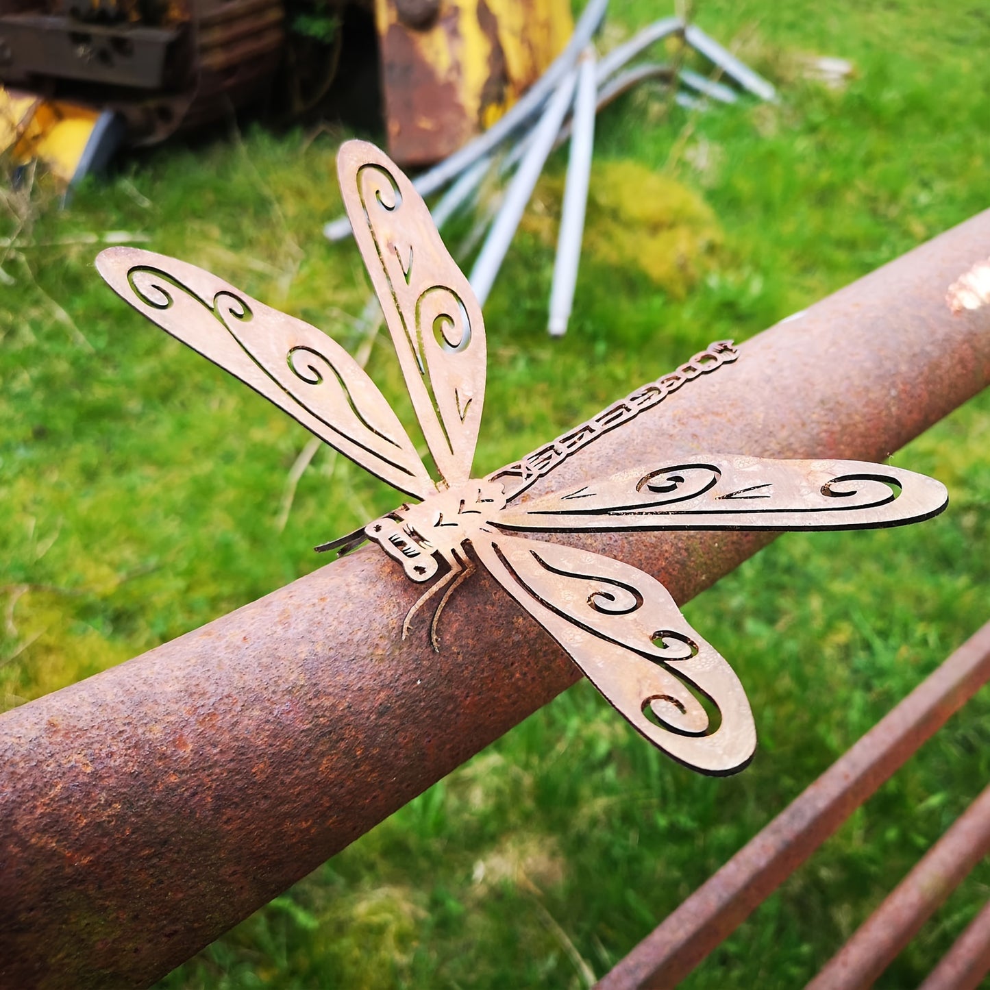 Rustic Metal Dragonfly Sculpture, Natural Rust Outdoor Garden Decor, Handmade Insect Ornament