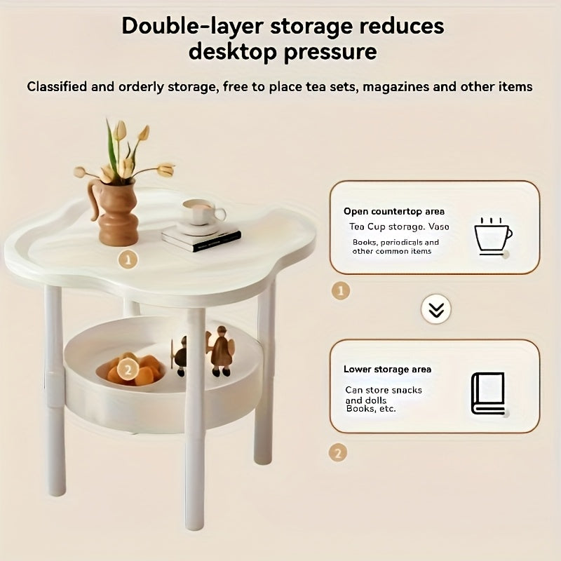 Stylish Modern Round Side Table, with Storage Shelf, Space Saving and Lightweight for Living Room, Bedroom