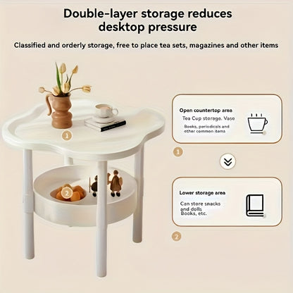 Stylish Modern Round Side Table, with Storage Shelf, Space Saving and Lightweight for Living Room, Bedroom