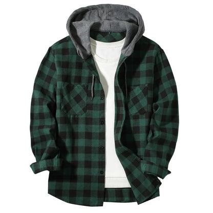 Classic Plaid Shirt For Men Hooded Flannel Jacket Casual Button Down With Long Sleeves And Double P 3