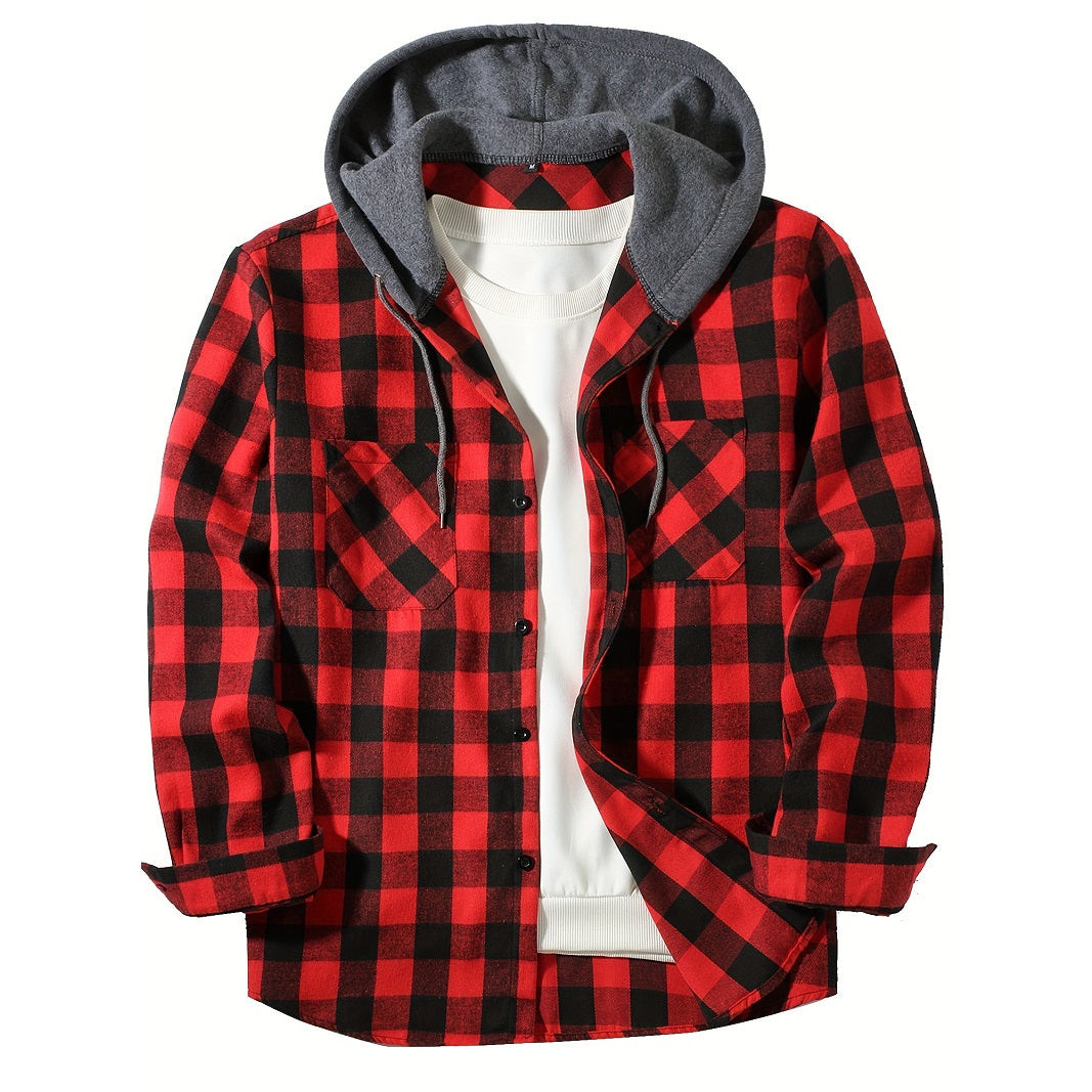 Classic Plaid Shirt For Men Hooded Flannel Jacket Casual Button Down With Long Sleeves And Double P 5