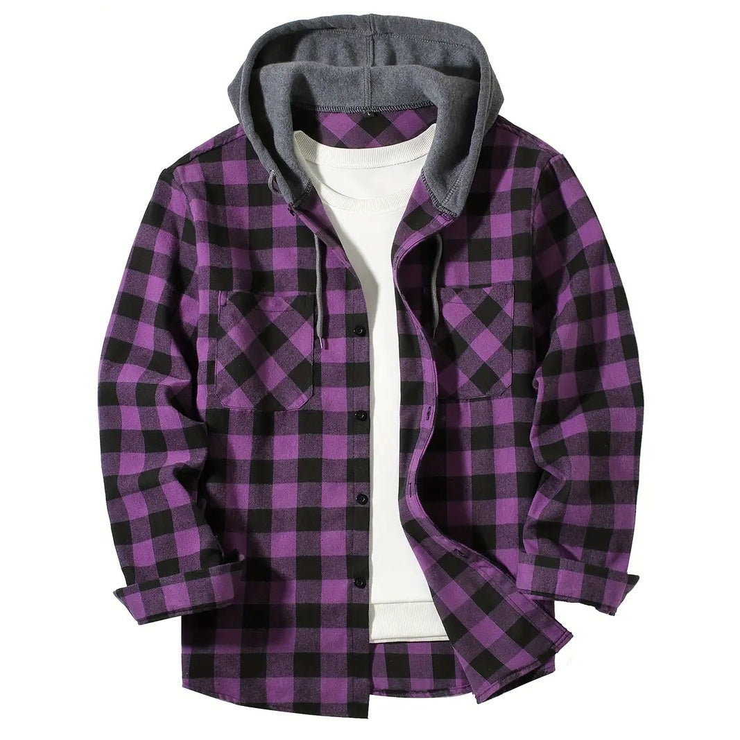 Classic Plaid Shirt For Men Hooded Flannel Jacket Casual Button Down With Long Sleeves And Double P 6