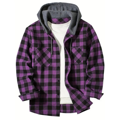 Classic Plaid Shirt For Men Hooded Flannel Jacket Casual Button Down With Long Sleeves And Double P 6