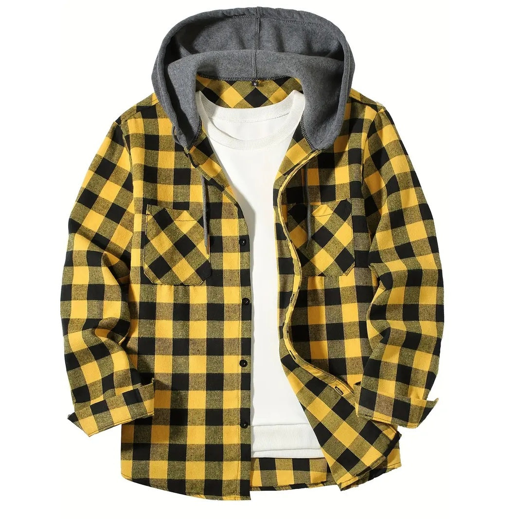 Classic Plaid Shirt For Men Hooded Flannel Jacket Casual Button Down With Long Sleeves And Double P 8