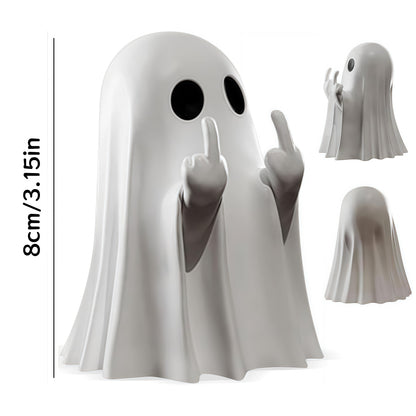 Cute Middle Finger Ghost Statue, Adorable Horror Figure, Small Halloween Decor for Home, Coffee Table Centrepiece