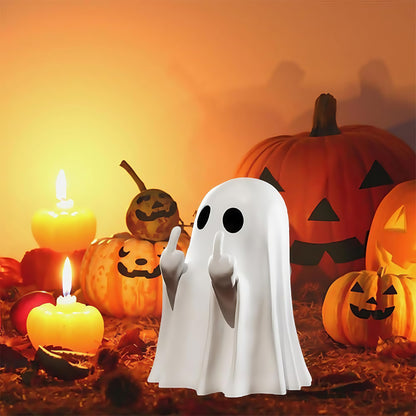 Cute Middle Finger Ghost Statue, Adorable Horror Figure, Small Halloween Decor for Home, Coffee Table Centrepiece