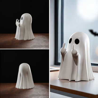Cute Middle Finger Ghost Statue, Adorable Horror Figure, Small Halloween Decor for Home, Coffee Table Centrepiece