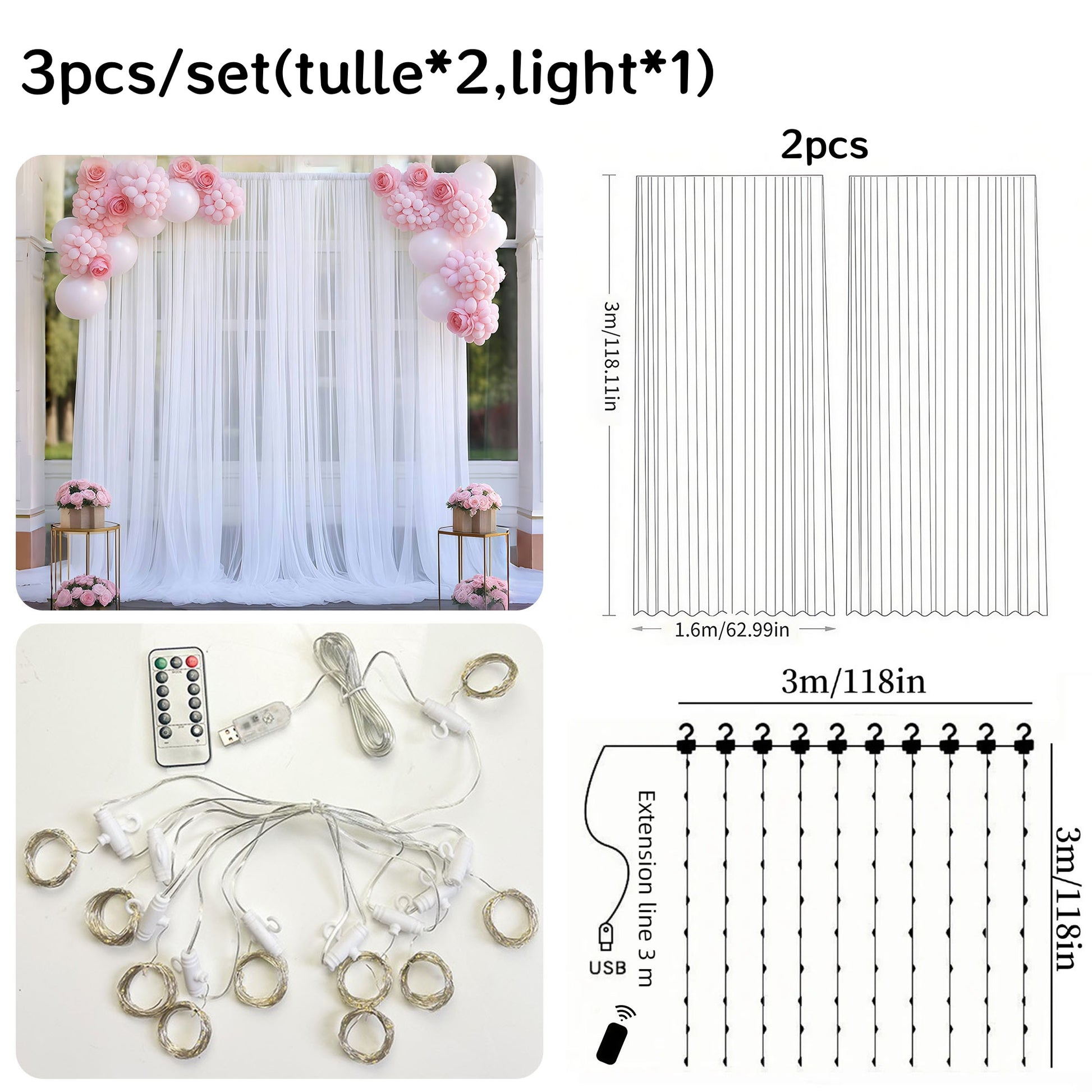 Backdrop Curtains for Photography, Home Decor, Wedding, and Party Decorations with Optional Lights