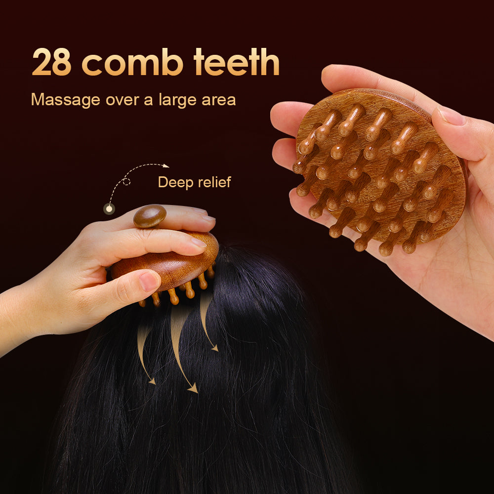 Scalp Head Massager Natural Sandalwood MultiFunctional Wood Therapy Massage Comb Circular Tooth Gua 3