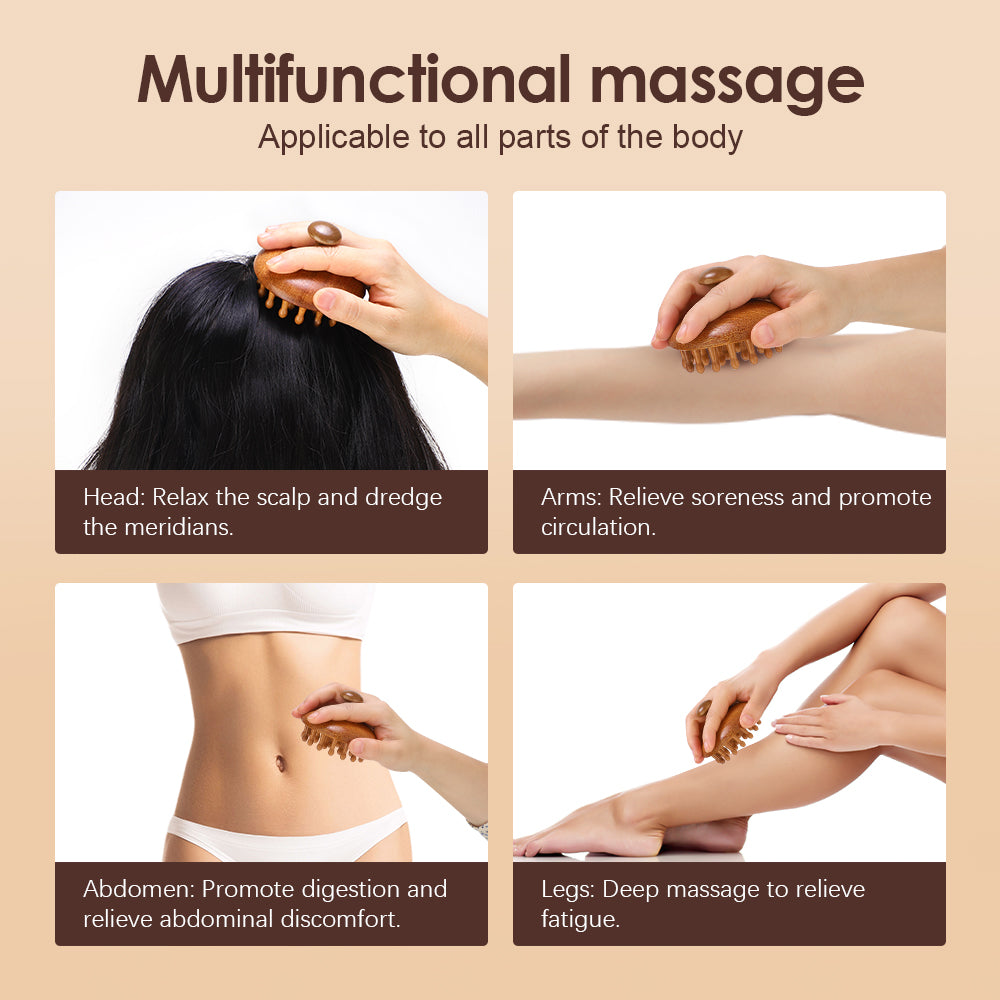 Scalp Head Massager Natural Sandalwood MultiFunctional Wood Therapy Massage Comb Circular Tooth Gua 4
