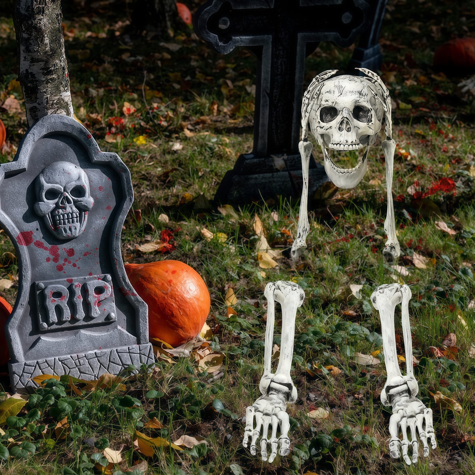 Spooky Yard Garden Halloween Decoration Realistic Skeleton Arm Leg Bones Halloween Skeleton Stake D 1