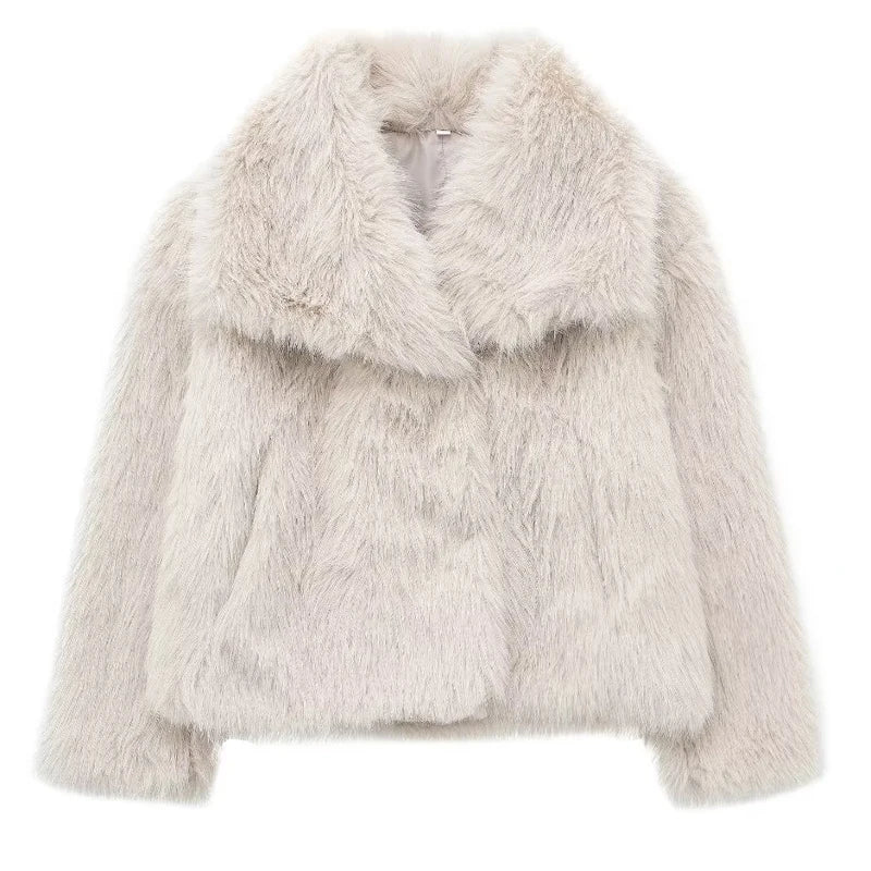 Luxurious Winter Faux Fur Coat For Women Warm Plush Fluffy Jacket Autumn Outerwear In Red Gray Blac 2