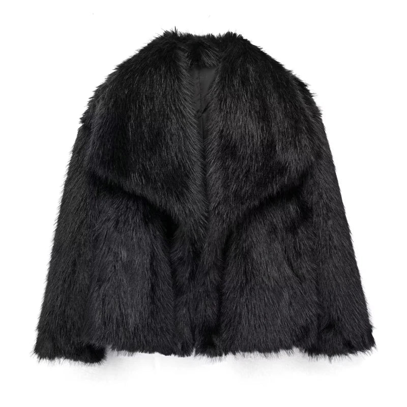 Luxurious Winter Faux Fur Coat For Women Warm Plush Fluffy Jacket Autumn Outerwear In Red Gray Blac 3