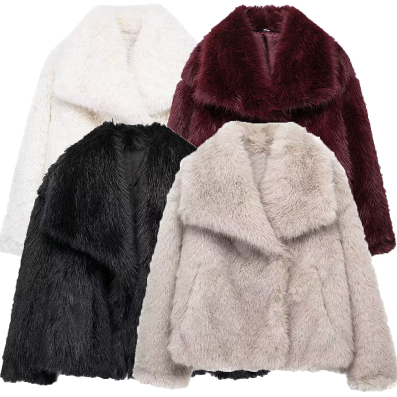 Luxurious Winter Faux Fur Coat For Women Warm Plush Fluffy Jacket Autumn Outerwear In Red Gray Blac 4