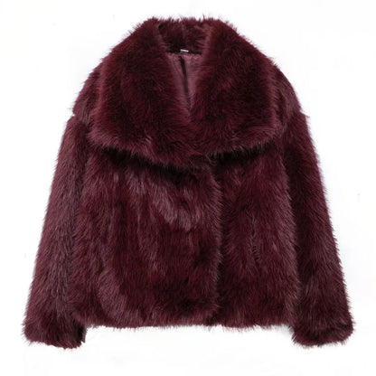 Luxurious Winter Faux Fur Coat For Women Warm Plush Fluffy Jacket Autumn Outerwear In Red Gray Blac 9