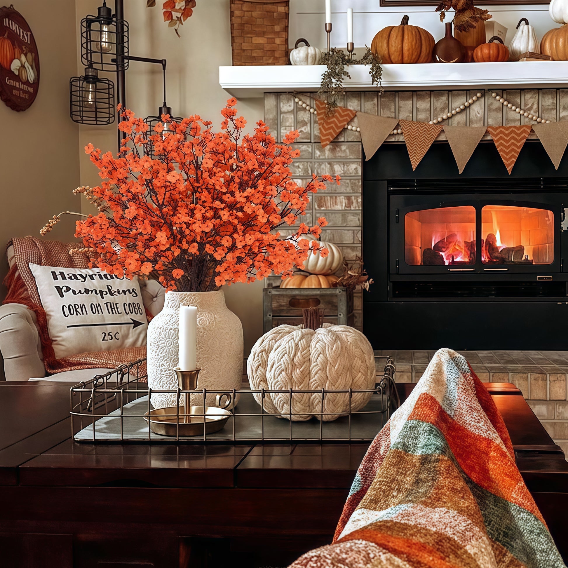 Autumn Halloween Decor, Thanksgiving Day Decorations, Baby Breathable Artificial Flowers and Silk Plants for Home Decor